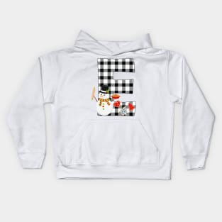 BW Buffalo Checks Pattern Monogram E | Snowman Kids Hoodie